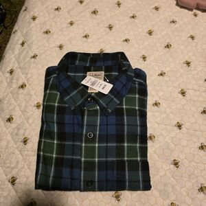 L.L. Bean Men's Green and Blue Checkered Shirt